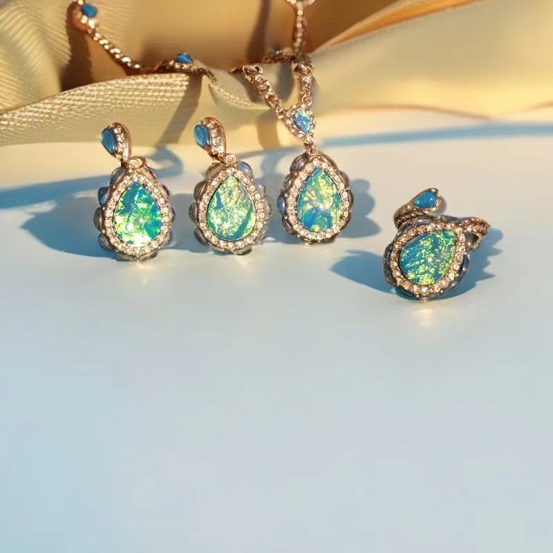 Opal-Look Rhinestone Jewelry Set (3-Piece Set)
