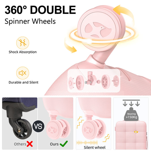 Pink20/24/28 inch checked luggage /carry on luggage, 360° wheeled suitcase with TSA lock