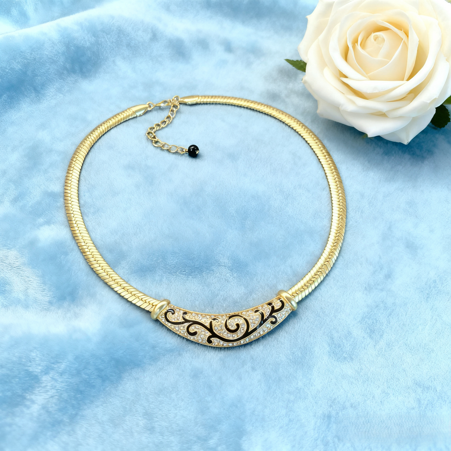 Black Enamel Patterned Necklace