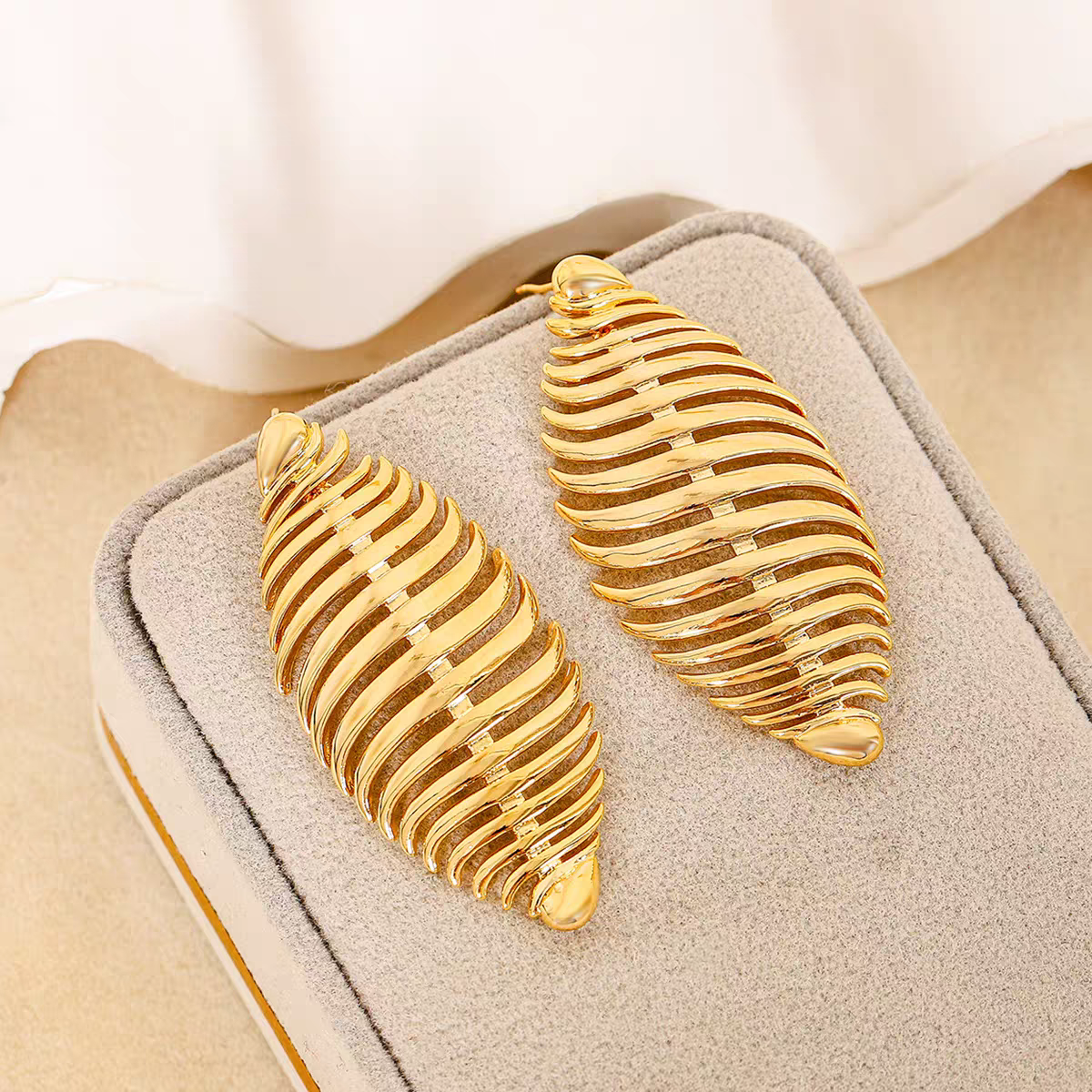 Striped Leaf-Shaped Earrings
