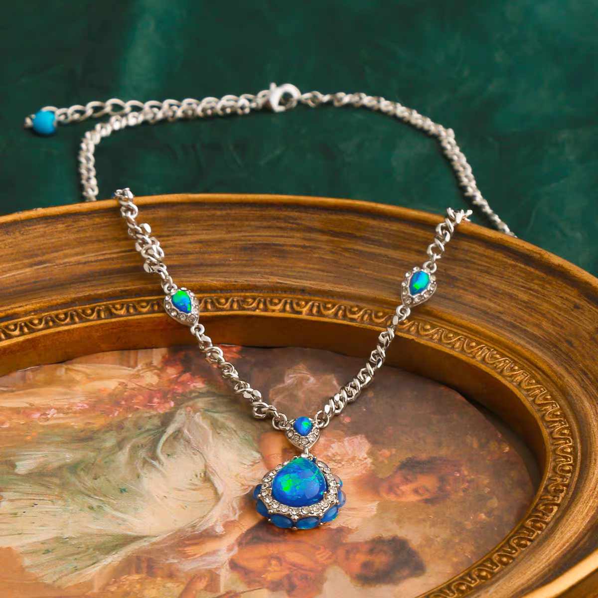 Opal-Look Rhinestone Pendant Necklace