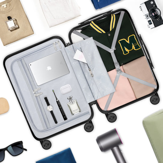 Black 20/24/28 Inch checked luggage /carry on luggage, 360° wheeled suitcase with TSA lock