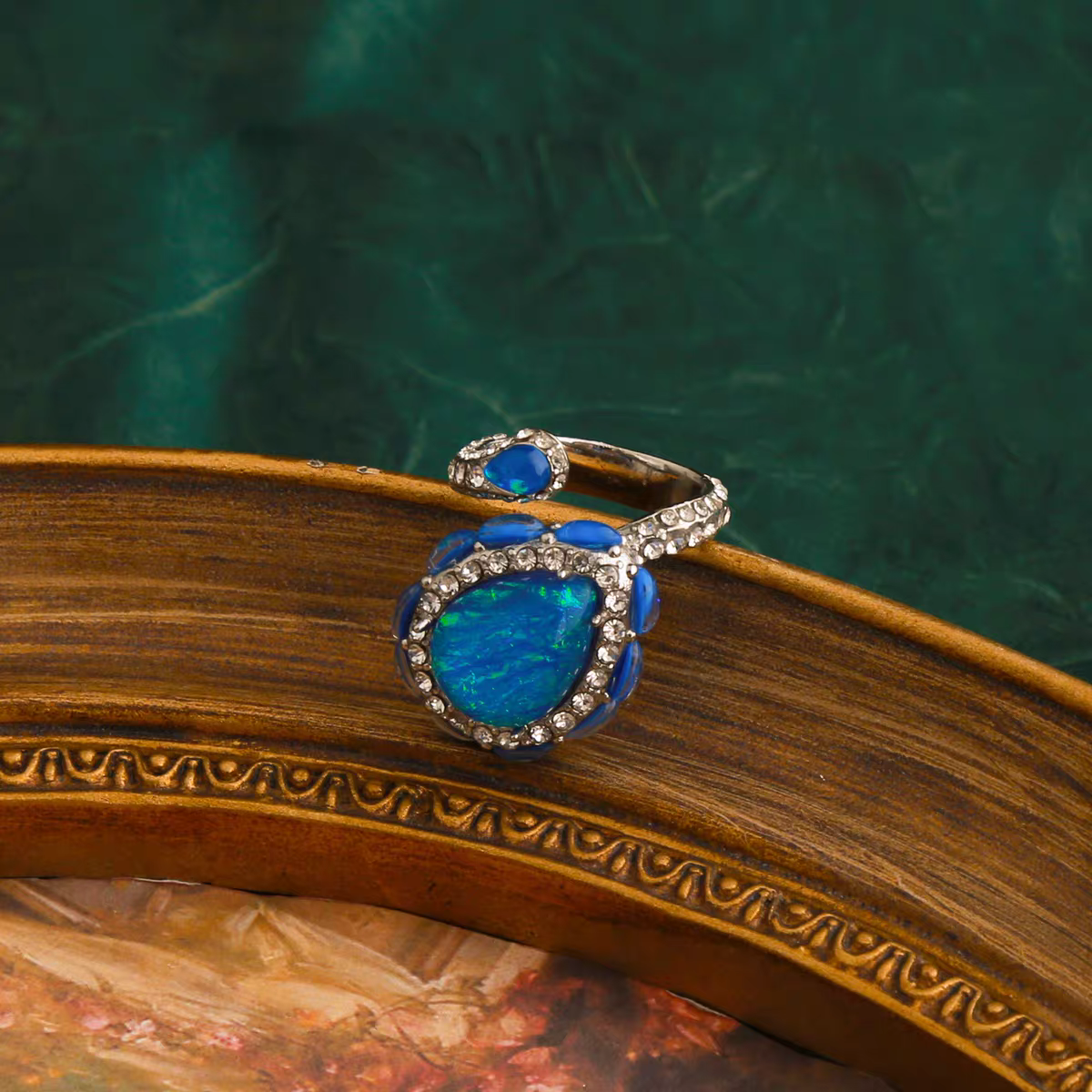 Blue Opal-Look Rhinestone Statement Ring