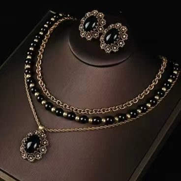 Black Gold Pearl Necklace and Earring Set