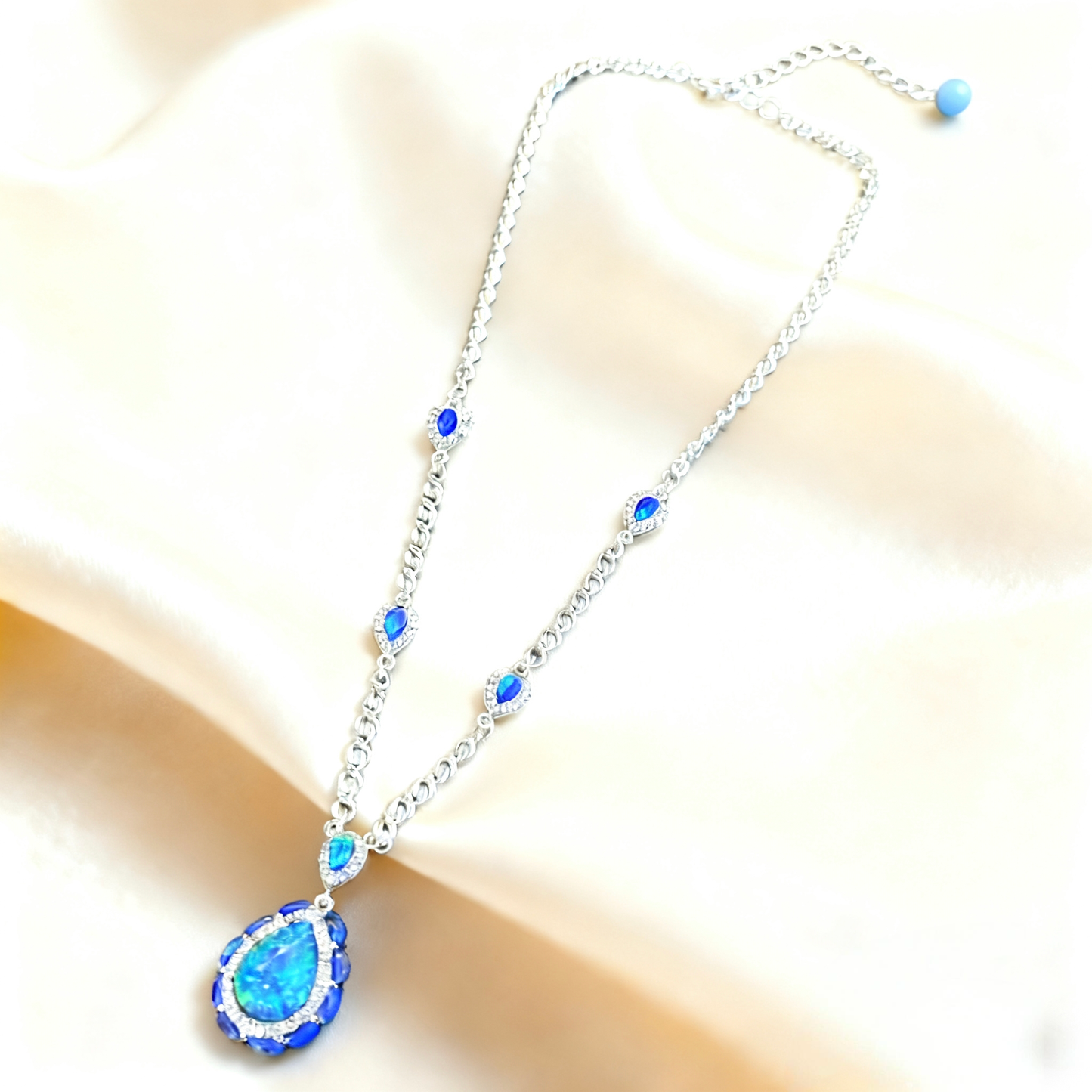 Opal-Look Rhinestone Pendant Necklace