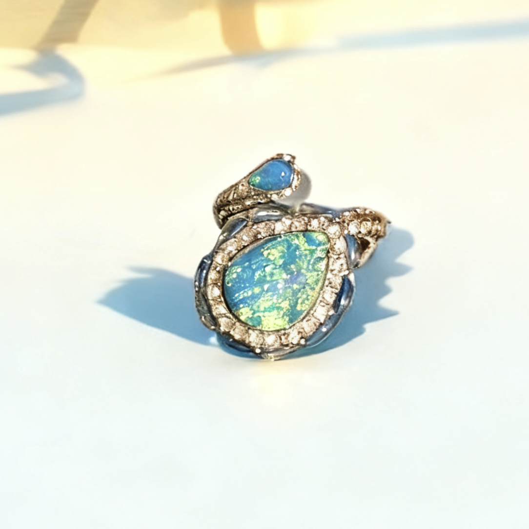 Blue Opal-Look Rhinestone Statement Ring