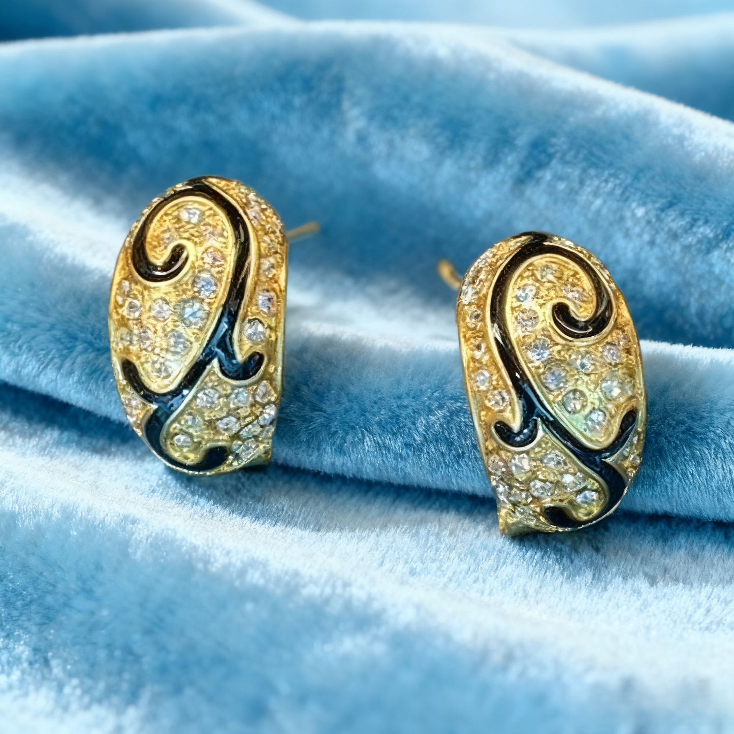 Gold-Plated Enamel & Rhinestone Statement Stud Earrings