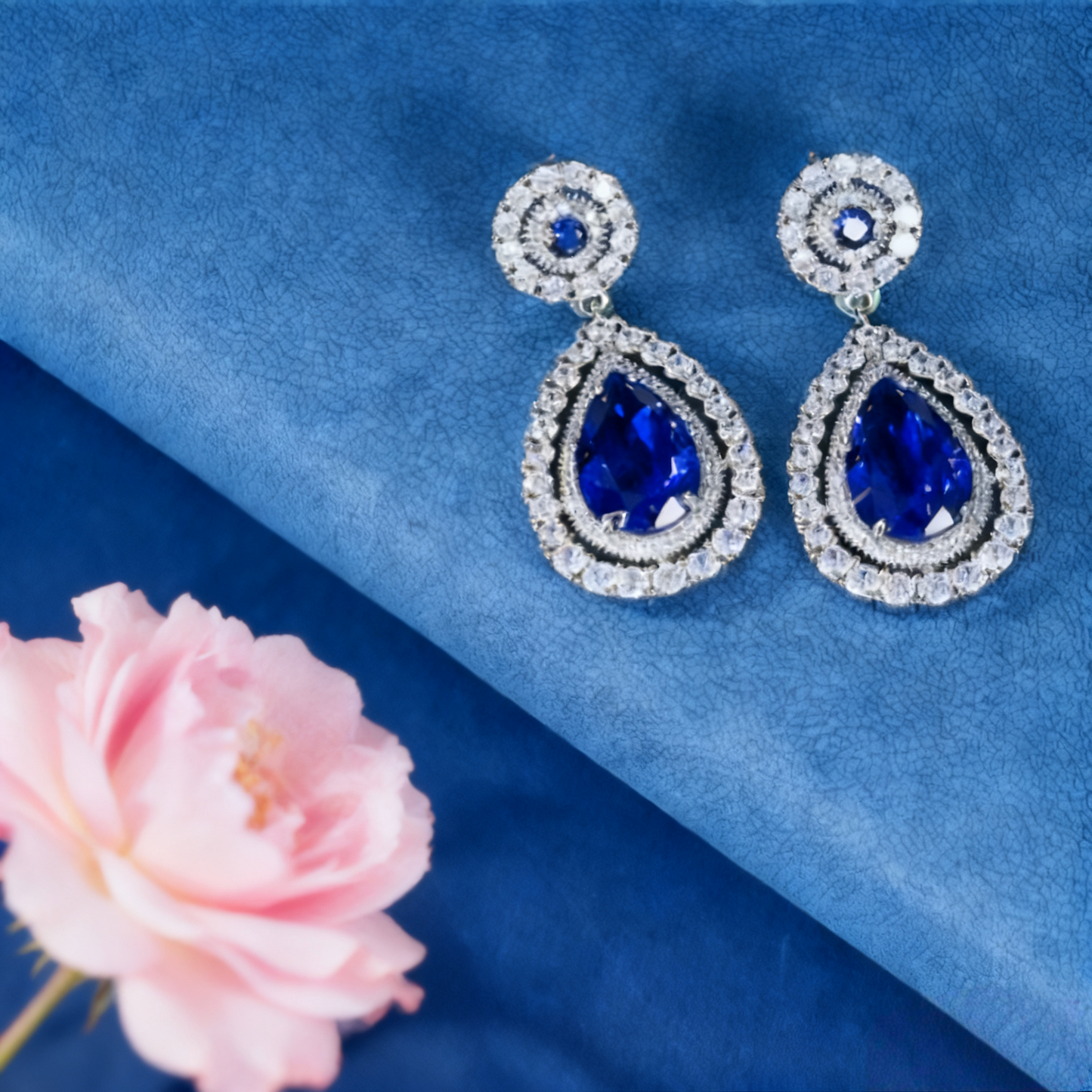 Elegant Teardrop Rhinestone Earrings (Blue Gem)