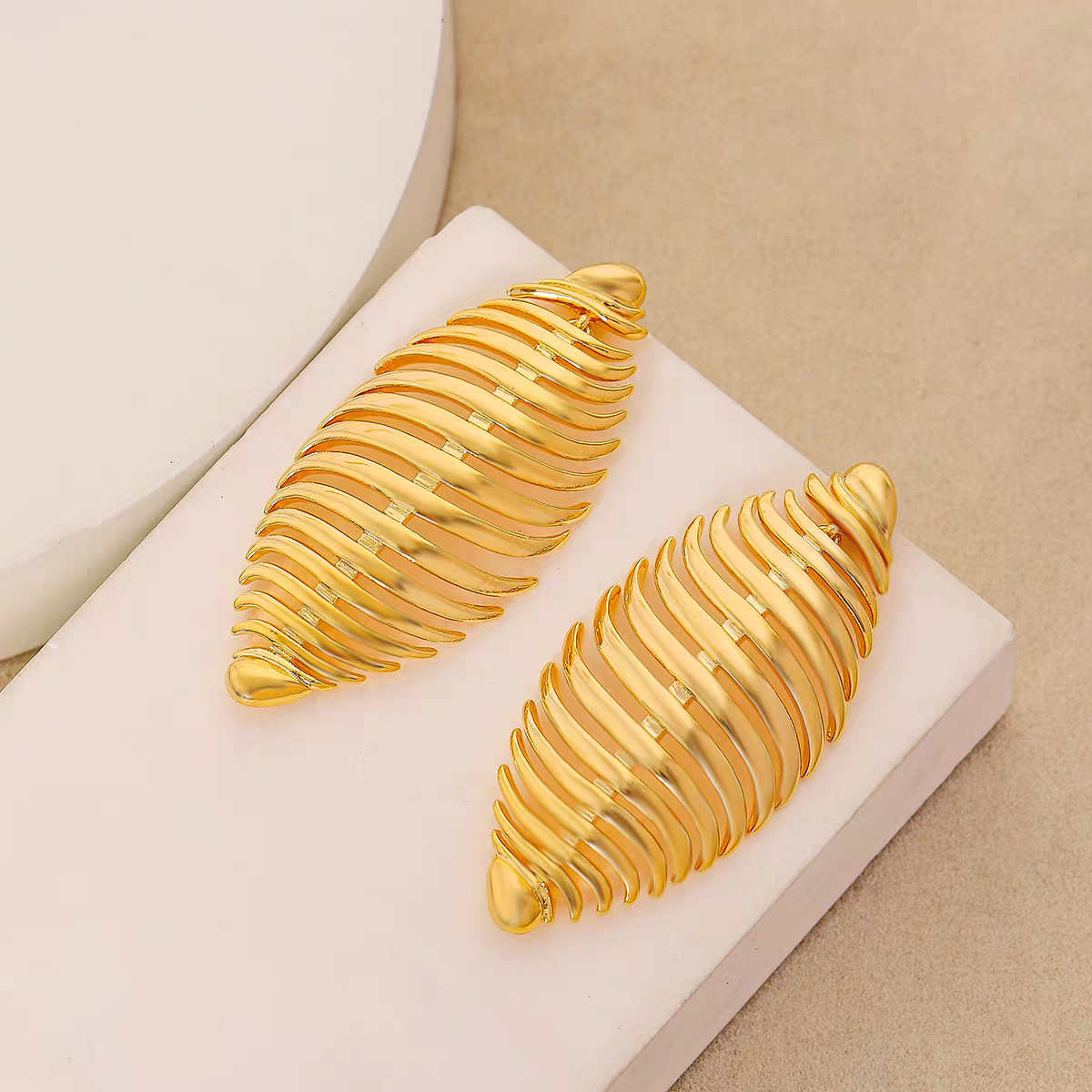 Striped Leaf-Shaped Earrings