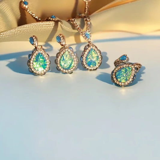 Opal-Look Rhinestone Jewelry Set (3-Piece Set)