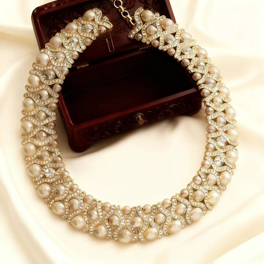 Golden Glazed Glass Pearl Necklace
