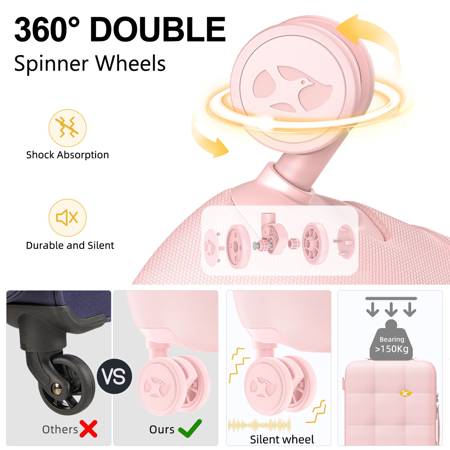 حقيبة سفر دوارة وردية اللون