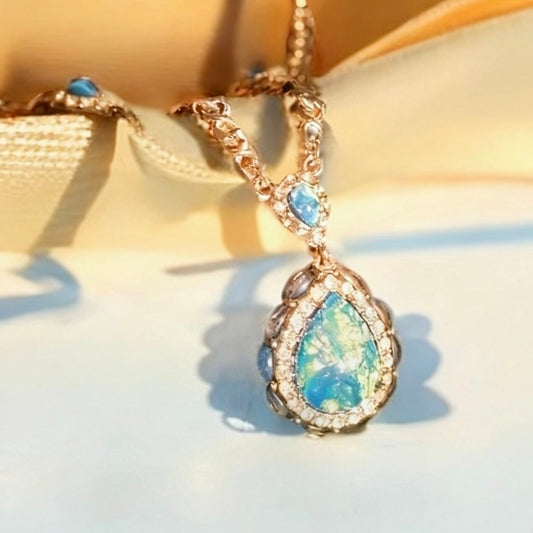 Opal-Look Rhinestone Pendant Necklace