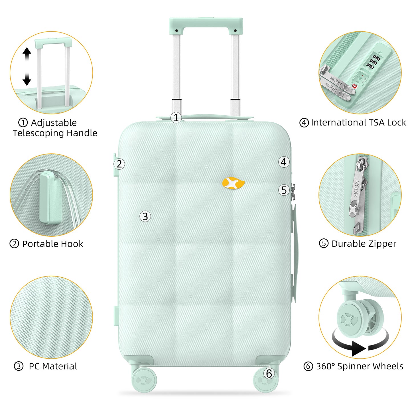 حقيبة سفر دوارة خضراء فاتحة