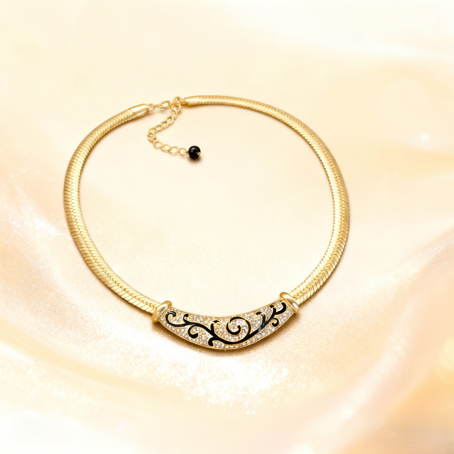 Black Enamel Patterned Necklace