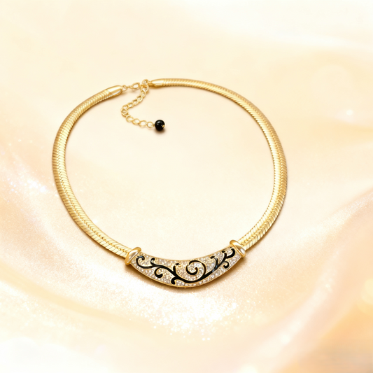 Black Enamel Patterned Necklace