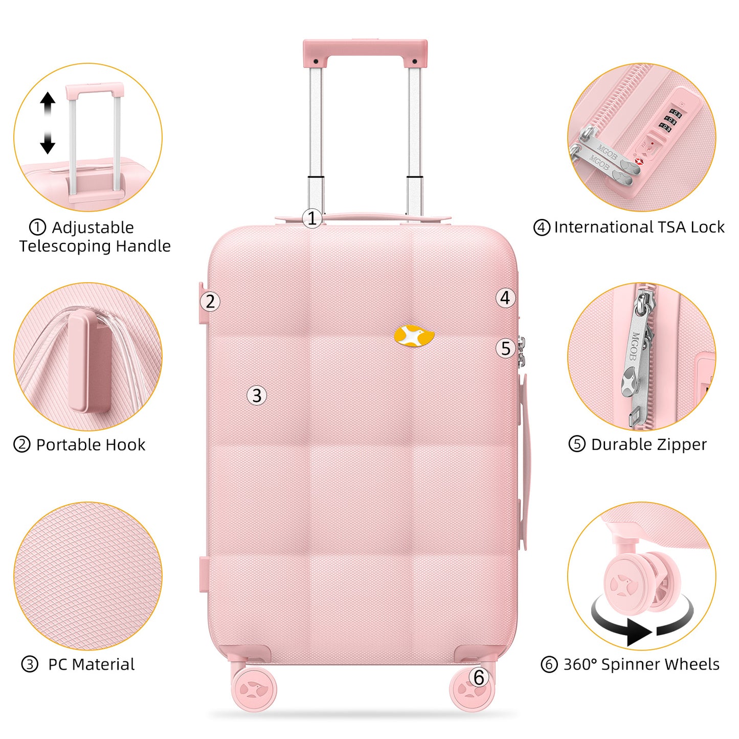 حقيبة سفر دوارة وردية اللون