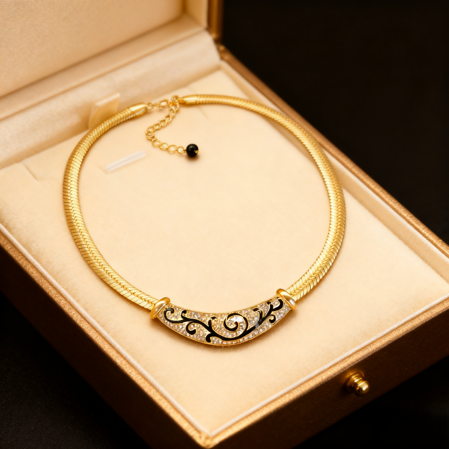 Black Enamel Patterned Necklace