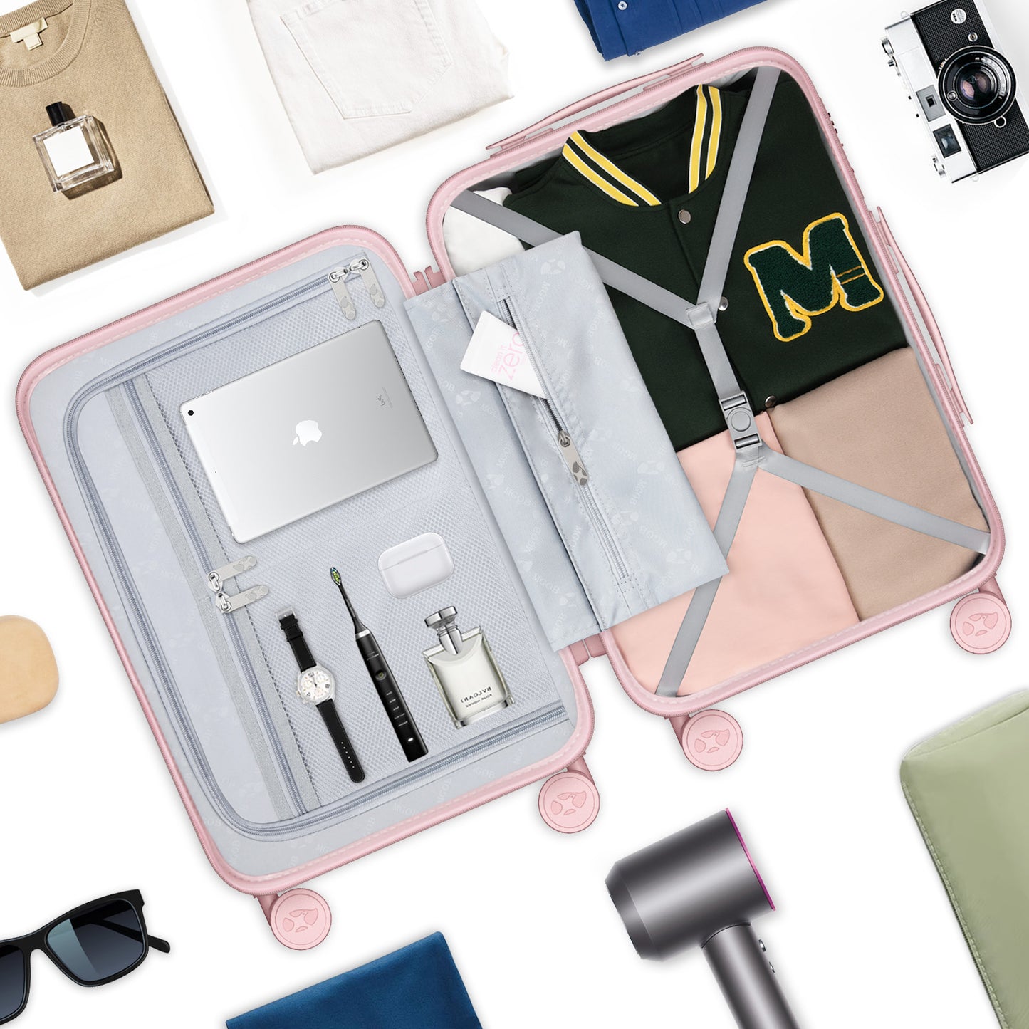 حقيبة سفر دوارة وردية اللون