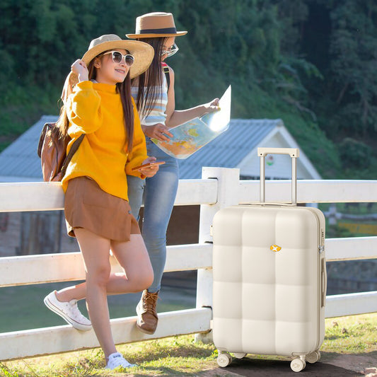 Beige 20/24/28 inch checked luggage /carry on luggage, 360° wheeled suitcase with TSA lock