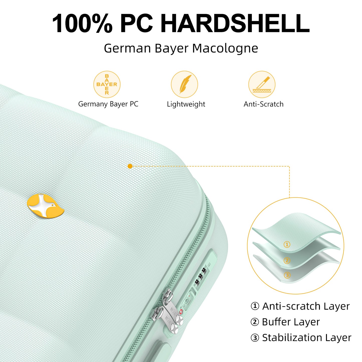 حقيبة سفر دوارة خضراء فاتحة