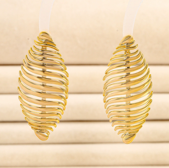 Striped Leaf-Shaped Earrings