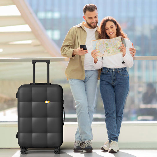 Black 20/24/28 Inch checked luggage /carry on luggage, 360° wheeled suitcase with TSA lock