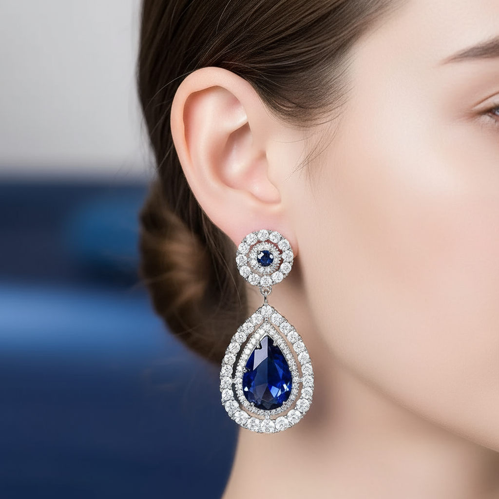 Elegant Teardrop Rhinestone Earrings (Blue Gem)