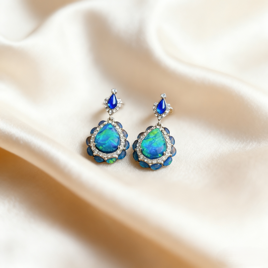 Blue Opal-Look Rhinestone Dangle Earrings