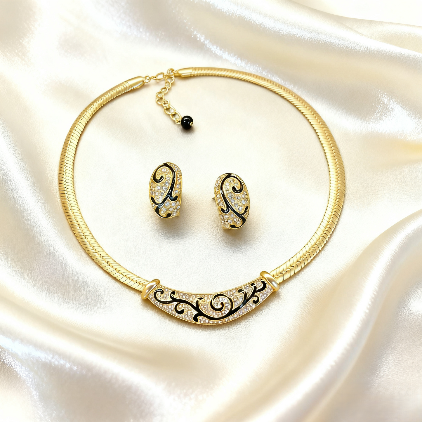 Gold-Plated Enamel & Rhinestone Jewelry Set