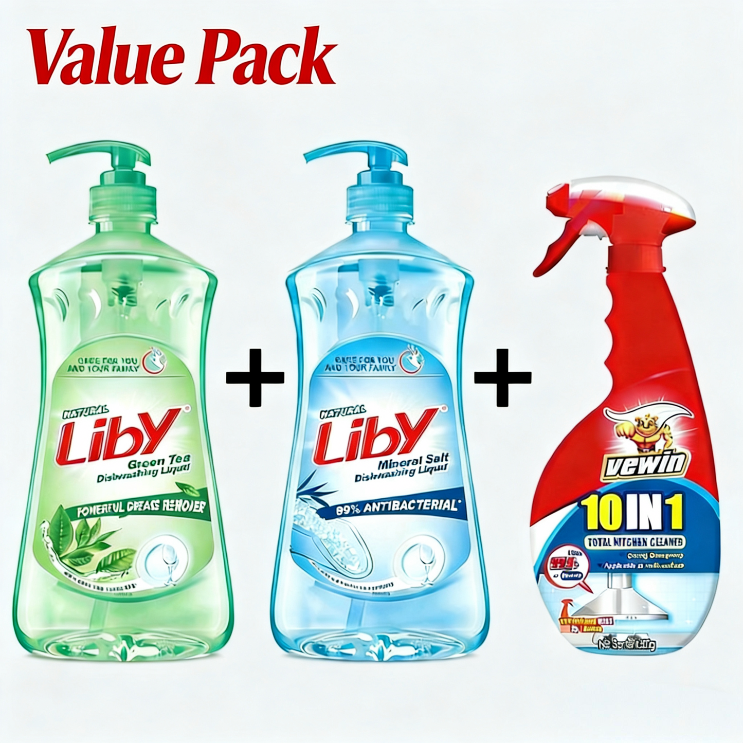 Green Tea Dish Soap & Mineral Salt Dish Soap & Heavy-Duty Degreaser Bundle